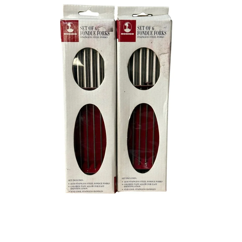 Roshco 6 Piece Fondue Fork‎ Set 18/10 Stainless Steel Color Coded 58910 New 2pk